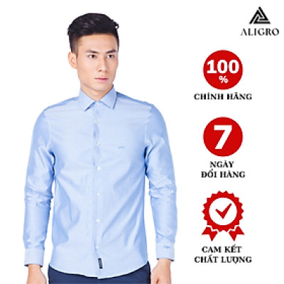Áo sơ mi nam dài tay ALIGRO 100% chất cotton xanh nước biển, cổ bẻ dáng ôm body ALGS050