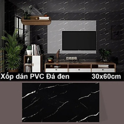 Bộ 20 Tấm Xốp Dán Tường 3D PVC Đá Đen 60x30cm Keo Sẵn Dày 2,5mm Cao Cấp, Sang Trọng