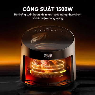 Nồi chiên không dầu Lebenlang LBL8187, 1500W, nồi 5L, mặt kính cường lực, bảo hành 2 năm - hàng chính hãng