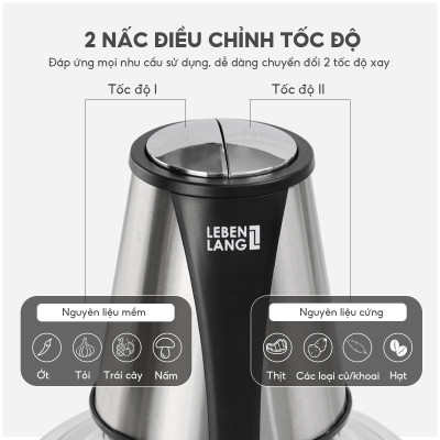 Máy xay thịt đa năng cối thủy tinh, LEBENLANG LBL1930 công suất 400W, dung tích 1200ml, bảo hành 2 năm – hàng chính hãng