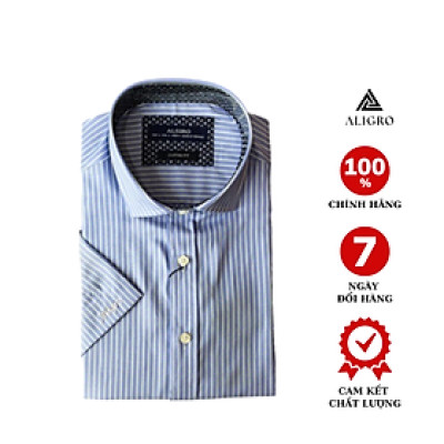 Áo sơ mi nam ngắn tay ALIGRO kẻ xanh trắng chất liệu cotton tự nhiên cao cấp, vạt bằng, form custom sang trọng  ALGS-C93