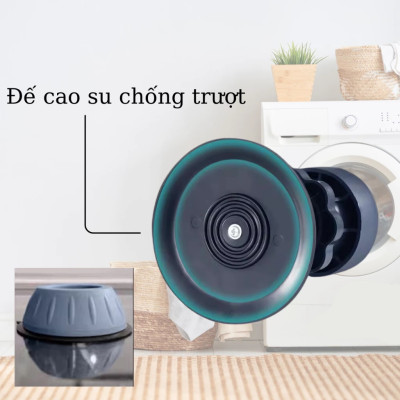Combo 4 đế chống rung máy giặt + Sét 3 móc dán tường vàng tài lộc HT SYS