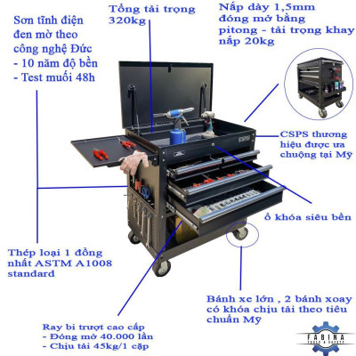 Tủ dụng cụ CSPS 84cm - 04 hộc kéo (tay nắm trắng)