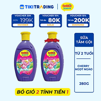 Chai Sữa Tắm Gội cho bé Carrie Junior hương trái cây thiên nhiên 280g
