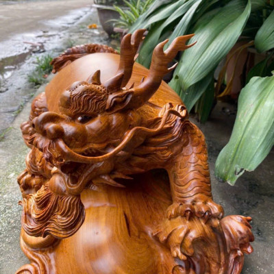 Tượng long quy ( cụ rùa hóa rồng )phong thủy bằng gỗ hương  