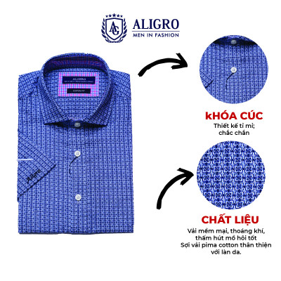 Áo sơ mi cộc tay nam Aligro form customfit màu xanh hoa  ALGS-C88