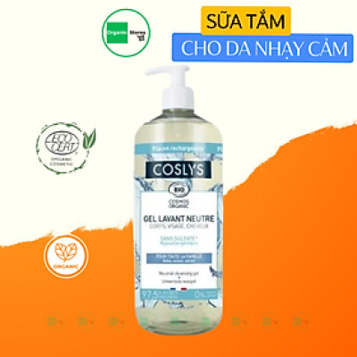 Sữa tắm hữu cơ dạng Gel chiết xuất Olive - Cỏ roi ngựa - Yến mạch cho da nhạy cảm 1L - Coslys