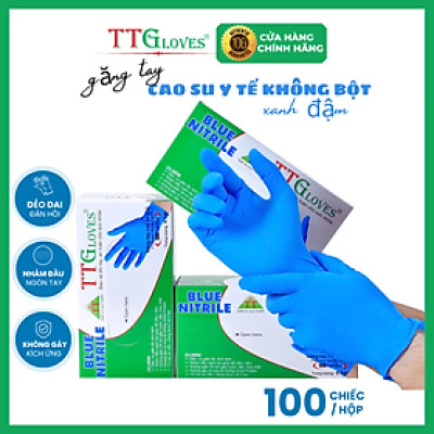 Găng Tay Cao Su Y Tế Size S Không Bột Nitrile TTGLOVES Màu Xanh (100 Chiếc) 