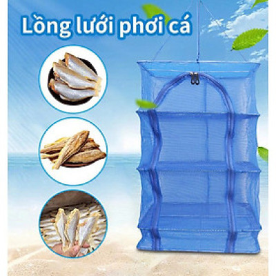 Lồng Lưới 4 Tầng Phơi  Khô Thực Phẩm  -  Lồng Phơi Thực Phẩm, Phơi Cá Khô Chống Ruồi Muỗi, Côn Trùng Bằng Lưới PE Dễ Dàng Vệ Sinh,Thu Gọn