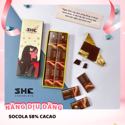 Hộp 6 thanh socola đen nguyên chất - SHE Chocolate - Hộp 48g - Quà tặng giàu chất dinh dưỡng, bổ sung năng lượng. Quà tặng sức khỏe, quà tặng người thân, dịp lễ, thích hợp ăn vặt