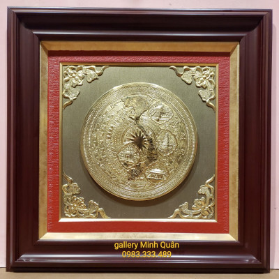 Tranh mặt trống đồng ngọc lũ -Đồng vàng nguyên chất 100%
