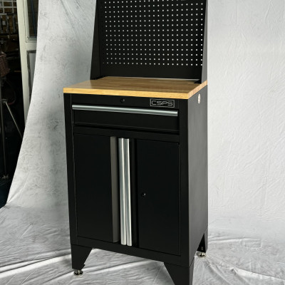Tủ dụng cụ CSPS 61cm - 01 hộc kéo màu đen, tay cầm trắng kèm chân tủ ván gỗ vách lưới