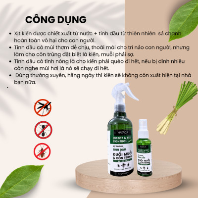Bình xịt kiến hataca tinh dầu sả chanh -100% từ thiên nhiên