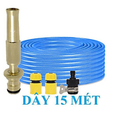 ️ Bộ dây vòi xịt nước rửa xe, tưới cây , tăng áp 3 lần, loại 15m 206701-1 đầu đồng,cút+ mở chai