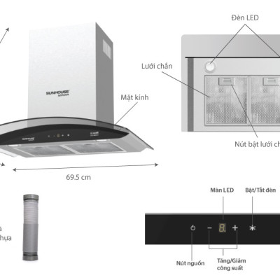 Máy Hút Mùi Kính Cong Sunhouse MMB6682-70 - Hàng Chính Hãng