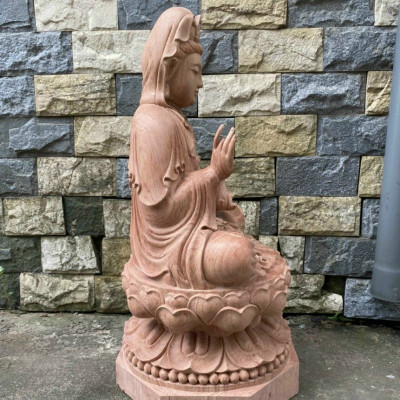 Tượng phật bà quan âm bồ tát bằng gỗ hương đá tô làm mầu giả cổ kt cao 70×35×35cm