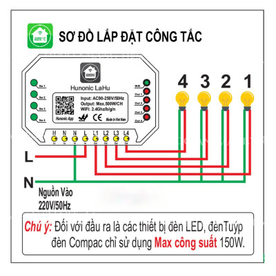 Công Tắc Thông Minh Wifi Hunonic, Công Tắc Hẹn Giờ Không Cần Internet - LAHU04 RTC