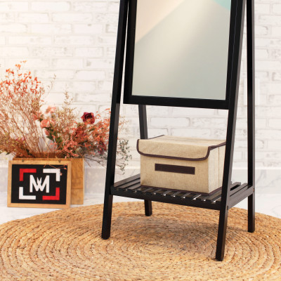 GƯƠNG KỆ ĐỨNG HÀN QUỐC LẮP RÁP MÀU ĐEN - A MIRROR SHELF BLACK