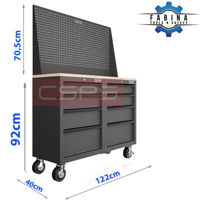 Bộ 2 Tủ dụng cụ CSPS 122cm 08 hộc kéo màu đen mặt ván gỗ kèm vách lưới