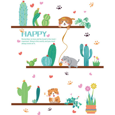 Decal giấy dán tường kệ xương rồng  SK7190