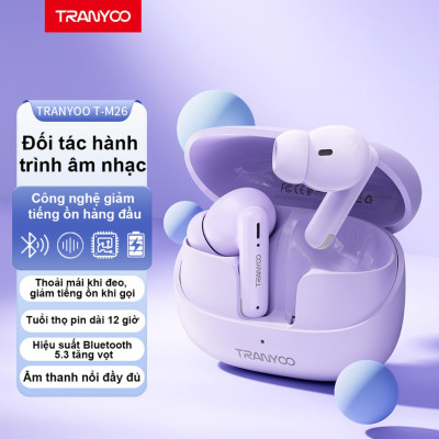 Tai nghe Bluetooth 5.3 TRANYOO T-M26, khử tiếng ồn thông minh, thiết kế đẹp, sang trọng, pin trâu - Hàng chính hãng