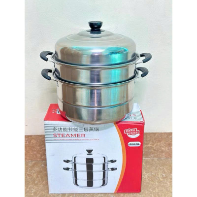 Nồi Hấp Inox 3 Tầng Siêu To 28CM Dùng Cho Cả Bếp Từ Và Bếp Ga, Nồi Hấp Bánh Bao Bánh Flan Hấp Thức Ăn Tặng Kèm Xửng Hấp - HÀNG CHÍNH HÃNG MINIIN