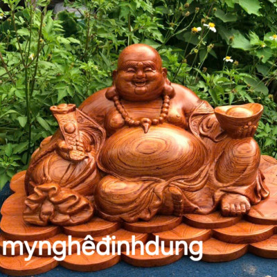 Tượng phật di lặc để  bàn  tiếp khách bằng gỗ  hương 50x30x30cm