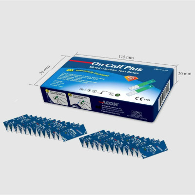 Hộp 25 Que Thử Đường Huyết On Call Plus Có Túi Thiếc Đựng Riêng Từng Test, Chính hãng ACON