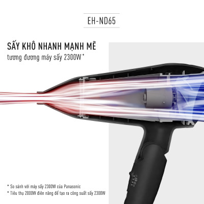 Máy sấy tóc Panasonic EH-ND65-K645 – Công suất tương đương 2300W – Sấy nóng lạnh – Đầu sấy tạo kiểu 11mm – Hàng chính hãng