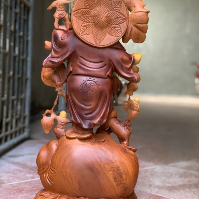 Tượng phật di lặc ngũ phúc bằng gỗ hương đá kt cao 60vm