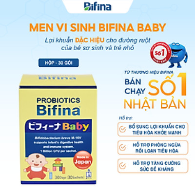 Men vi sinh Bifina Baby Nhật Bản – Hộp 30 gói – Hỗ trợ bổ sung lợi khuẩn cho  trẻ sinh non, sinh mổ, dùng sữa công thức