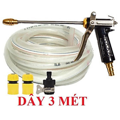 Bộ dây vòi xịt nước rửa xe,tưới cây ,tăng áp 3 lần, loại 3m,5m 206318 đầu đồng,cút,nối nhựa đen+ móc khoá