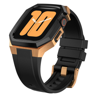 Ốp Case Vỏ Thép Không Gỉ bảo vệ tích hợp dây đeo Fluororubber cho Apple Watch Series 4/5/6/7/8/9/SE1,2 Size 44mm/45mm - Hàng Chính Hãng