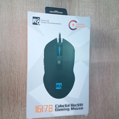 Chuột game 6D R8 1617B DPI 3200 Led đa màu - dây bọc dù chống nhiễu (đen) Hàng Chính Hãng
