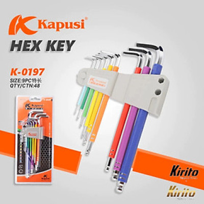 Bộ lục giác bi 7 màu KAPUSI Japan, 9 cây chữ L từ 1.5-10mm Thép cao cấp không gỉ.