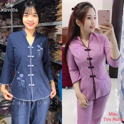 ĐỒ LAM ĐI CHÙA  cổ tàu thêu sen