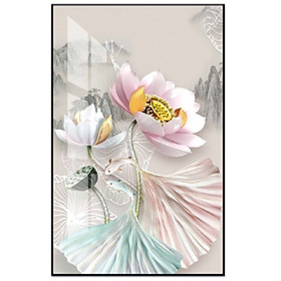 Tranh treo tường phòng khách phòng ngủ bóng kiếng pha lê Hoa sen nghệ thuật BK_0052