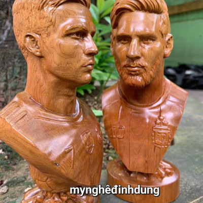  Chân dung lionel Messi bằng gỗ hương đá kt cao 20x10x9cm 