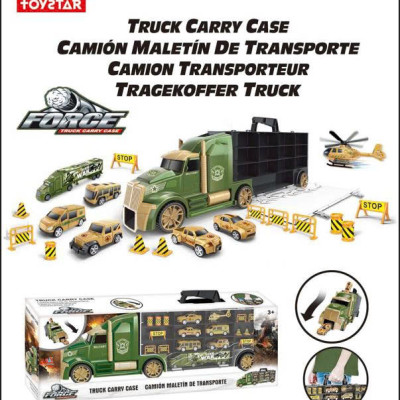 TOYSTAR - 666-05H Mô hình Bộ xe tải vận chuyển quân sự gồm 6 ô tô, 1 máy bay, 12 biển báo giao thông