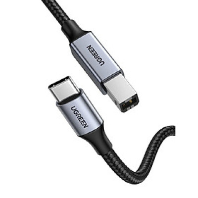 Ugreen UG80807US370TK 2M 2.0 đầu bọc nhôm dây dù chống nhiễu màu xám cáp USB type C ra usb B máy in - HÀNG CHÍNH HÃNG