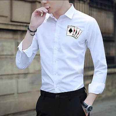 Áo sơ mi in hình họa tiết lá bài Chất sơ mi mềm mịn thoáng mát thấm hút mồ hôi tốt. Phong cách sang trọng thanh lịch