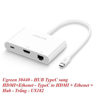 Ugreen UG30440US182TK Bộ chuyển đổi TYPE C sang USB 3.0 + USB 2.0 + HDMI + LAN + hỗ trợ nguồn TYPE C - HÀNG CHÍNH HÃNG