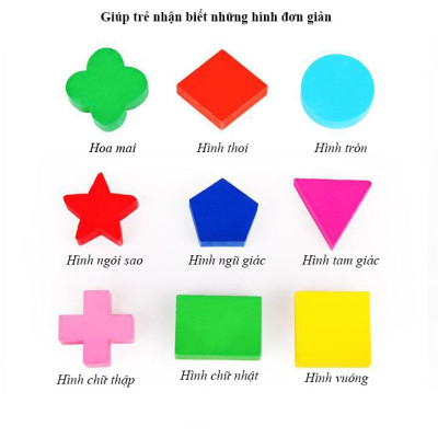 Bộ bảng học hình khối gỗ Montessori 3 tấm – Đồ chơi giáo dục nhận dạng màu sắc và hình dạng cho bé