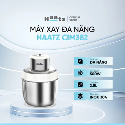 Máy Xay Thịt inox Haatz CIM382 - 2 Cối 2,5L, 500W Kèm Phụ Kiện Đánh Ruốc - Hàng Chính Hãng Bảo Hành 2 Năm