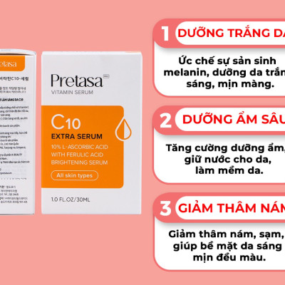 Serum sáng da mờ thâm Vitamin C PRETASA C10 Extra Serum - Hàng Chính Hãng