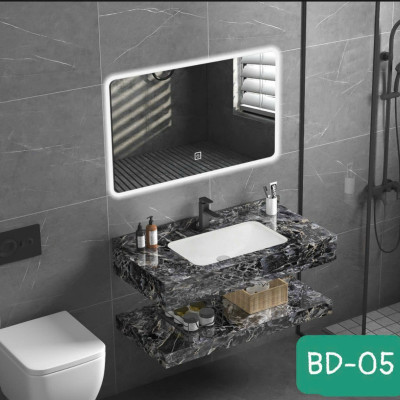 Tủ Lavabo mặt đá 2 tầng chống trầy Juno Sofa  60 x 50 cm Gương led cùng cỡ 60 x 50 cm