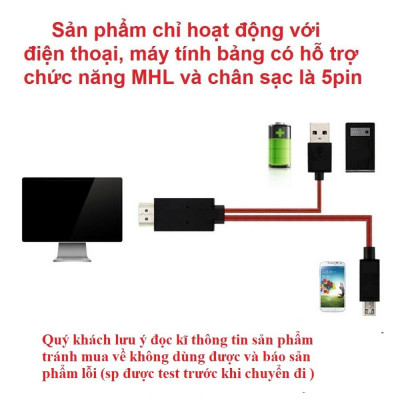 Cáp chuyển tín hiệu từ điện thoại lên tivi HDMI MHL 5 Pin