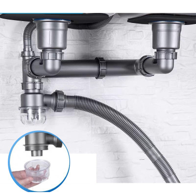 Bộ Xi Phông Thoát Nước Chậu Rửa Bát, Bầu Xả Inox 304, Thoát Nước Nhanh, Ngăn Mùi Hôi