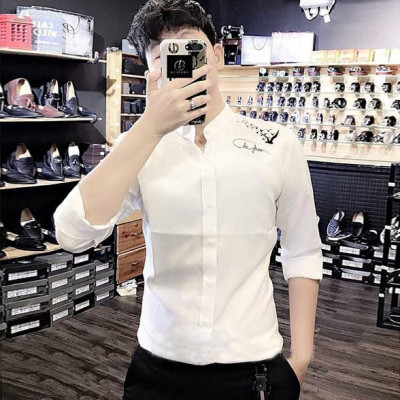 Áo sơ mi nam họa tiết chữ và chim 