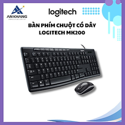 Bàn phím chuột có dây Logitech MK200 có kích thước đầy đủ, Tám phím phương tiện, Chống đổ tràn, bền bỉ - Hàng Chính Hãng